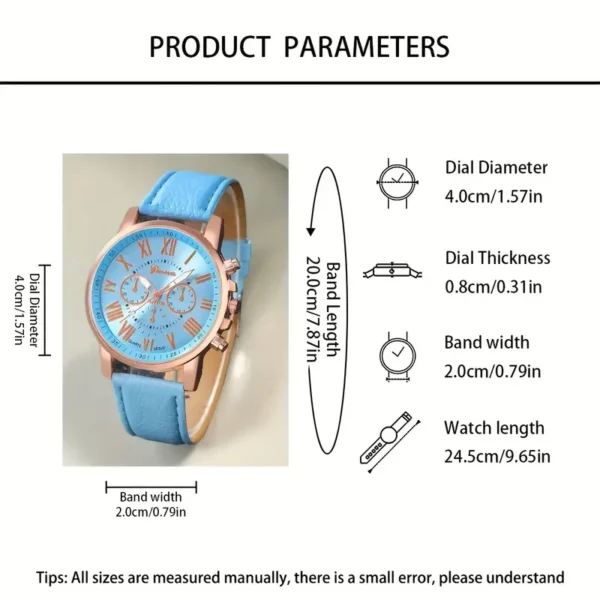 1/6 Luxury Quartz Watch Set, Classic Round Dial, Comfortable PU Strap, Elegant Accessory Kit, Perfect for Bridesmaids, Prom, Teacher Appreciation Gifts, Weddings & Casual Attire, No Packaging Box Included - Image 2