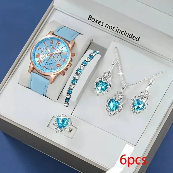 1/6 Luxury Quartz Watch Set, Classic Round Dial, Comfortable PU Strap, Elegant Accessory Kit, Perfect for Bridesmaids, Prom, Teacher Appreciation Gifts, Weddings & Casual Attire, No Packaging Box Included